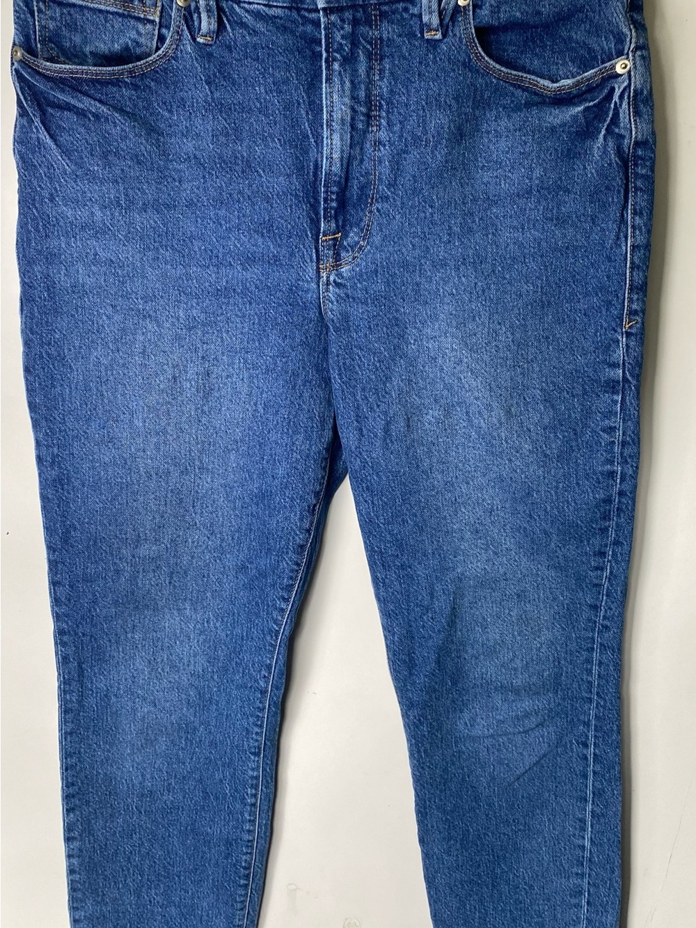 Good American Jeans Womens 10/30 Blue Straight Crop Raw Hem Stretch Denim